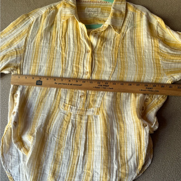 ANTHROPOLOGIE By Anthropologie Side-Button Yellow White Tunic Top Women Size M - Picture 5 of 8